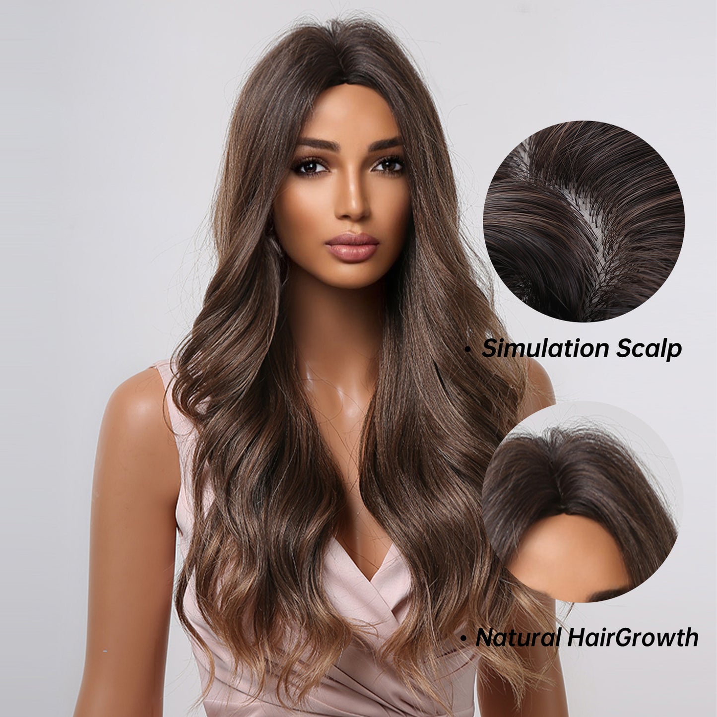 FDwig | 26 inch Long Brown Wavy for Women LC2040-1