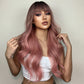 Long curly wigs black ombre pink with bangs wigs for women for daily life LC6018-1