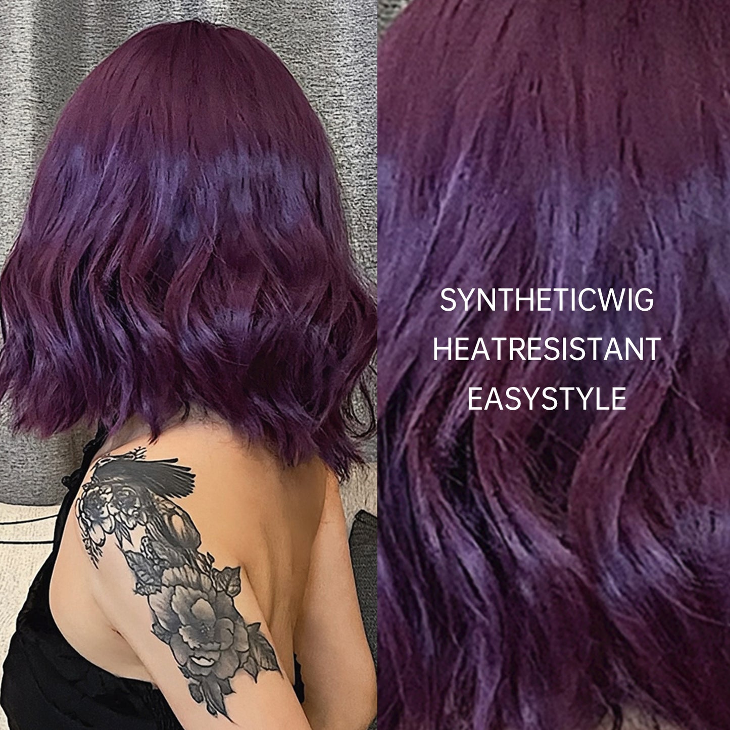 FDwigs|16 Inch Purple Bob Wavy Synthetic Heat Resistant Wig | WL1006-3