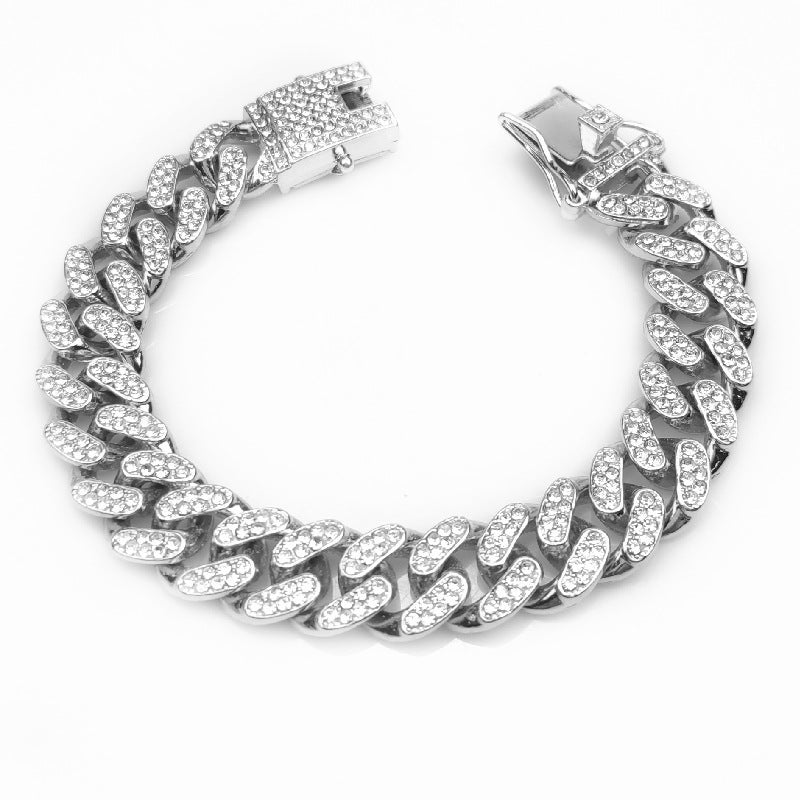 Platinum Iced Out Watch Bracelet Jewelry Gift for Men and Women 18.5cm 7.3inch|FDJ1