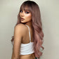 Long curly wigs black ombre pink with bangs wigs for women for daily life LC6018-1