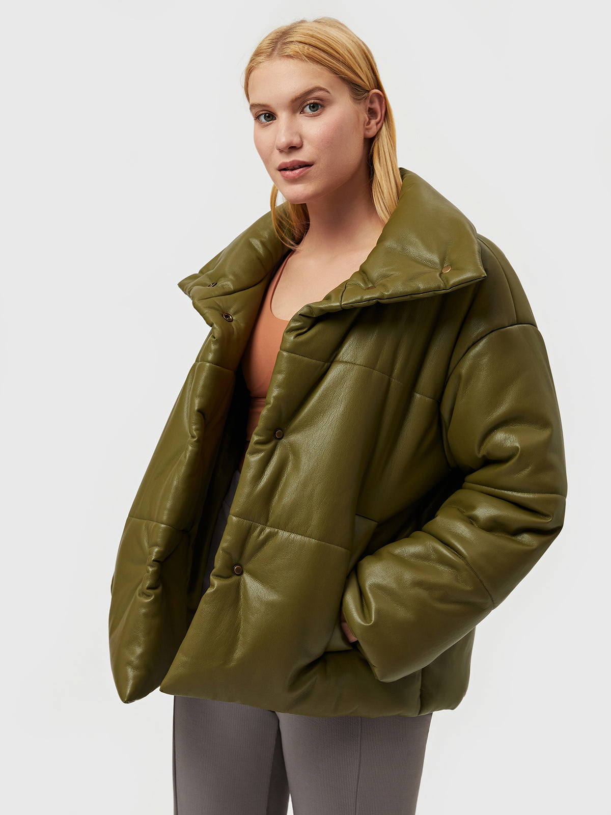 [Quick Ship] FD clothing | Ahaselected Vegan Leather Down Puffer Jacket